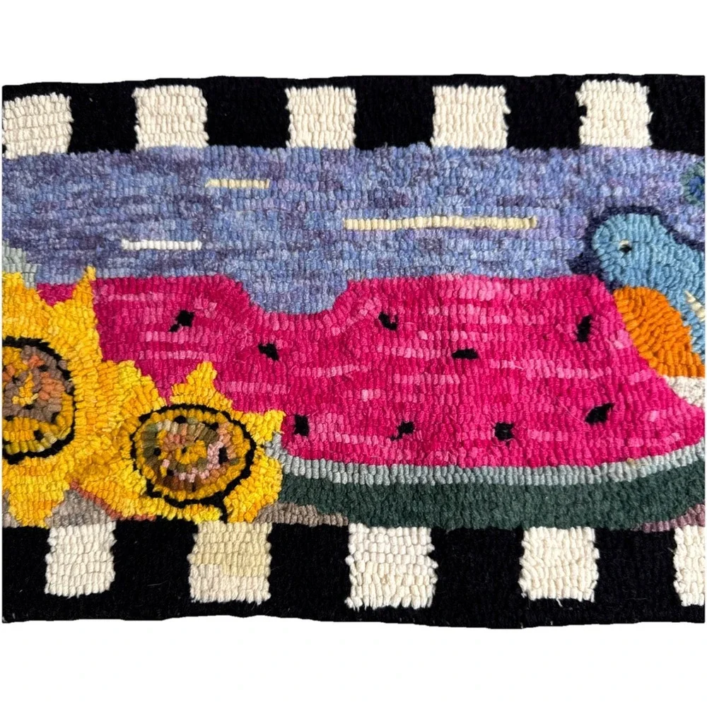 VINTAGE PRIMITIVE HAND HOOKED WOOL RUG HOOKED RUG‎ 23